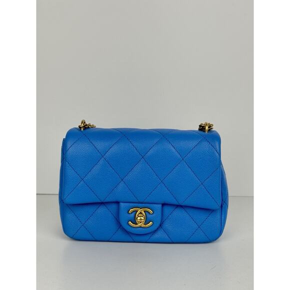 Chanel Mini Heart Chain Flap Bag Blue Caviar Leather D-7 - Picture 2 of 16